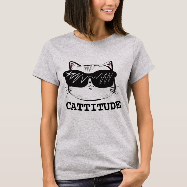 Camisetas divertidas de gatos CATTITUDE (Anverso)