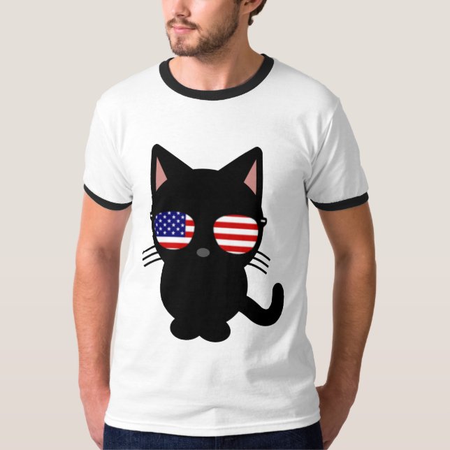 Camisetas divertidas para gato negro patriótico, g (Anverso)