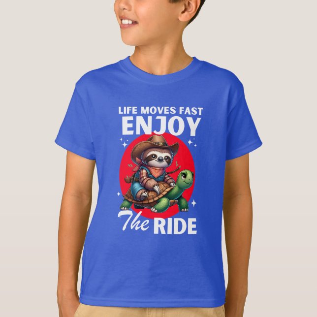 Camisetas divertidos de pereza y tortuga de vaquer (Anverso)