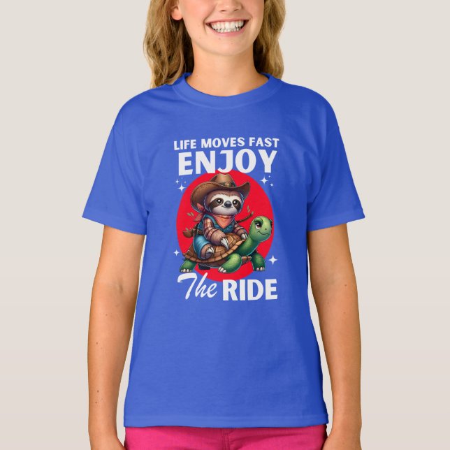 Camisetas divertidos de pereza y tortuga de vaquer (Anverso)
