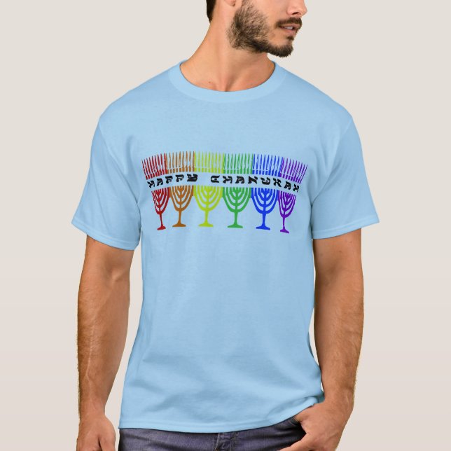 Camisetas feliz de Chanukah del arco iris (Anverso)