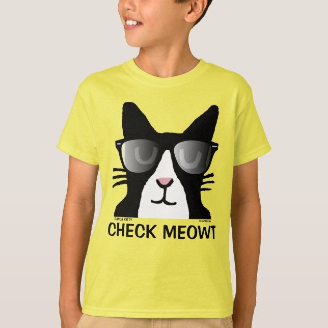 Camisetas Graciosas Cat para niños, CHECK MEOWT (Anverso)