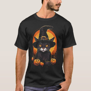 Camisetas gráficas de Halloween de gato blanco y n