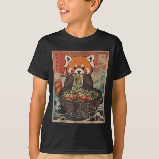 Camisetas Gráficas Japonesas Ramen Panda Rojo Anim (Anverso)