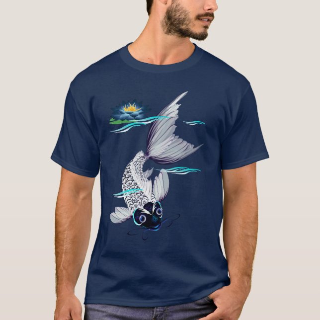Camisetas Koi-Azules blancas del lirio (Anverso)