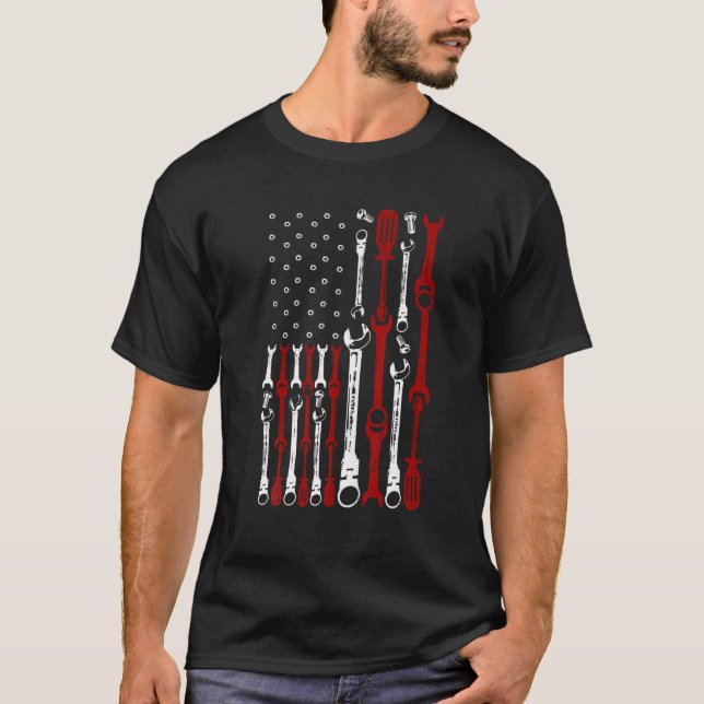 Camisetas Mecánicos de Bandera Americana Patriótic (Anverso)