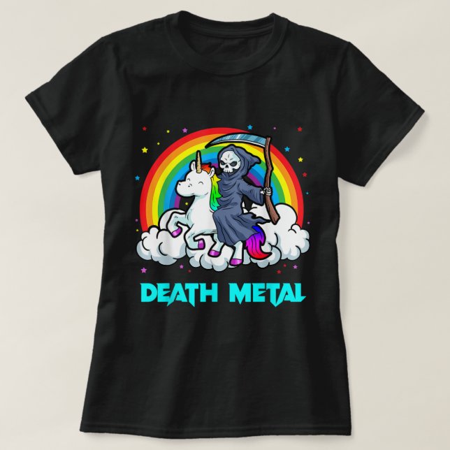 Camisetas Metalizado de muerte Unicornio Grim Reap (Diseño del anverso)