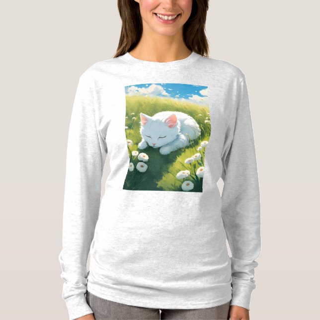 Camisetas mujeres largas de manga básica (Anverso)