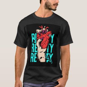 Camisetas negras con estilo de corazón azul y rojo