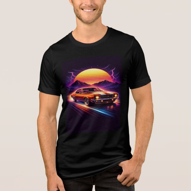 Camisetas negras modelo Mens Retro Car (Anverso)