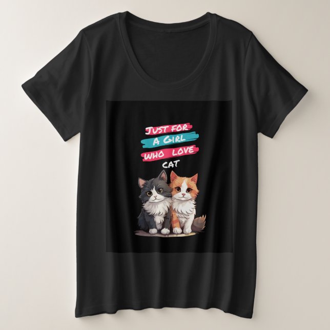 Camisetas negras para chicas, diseño de gatos. (Anverso del diseño)