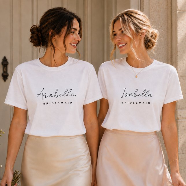 Camisetas para Damas de Honor | Camiseta de Boda c (Personalized bridesmaid T-shirts with custom names for wedding mornings and bridal party photos.)