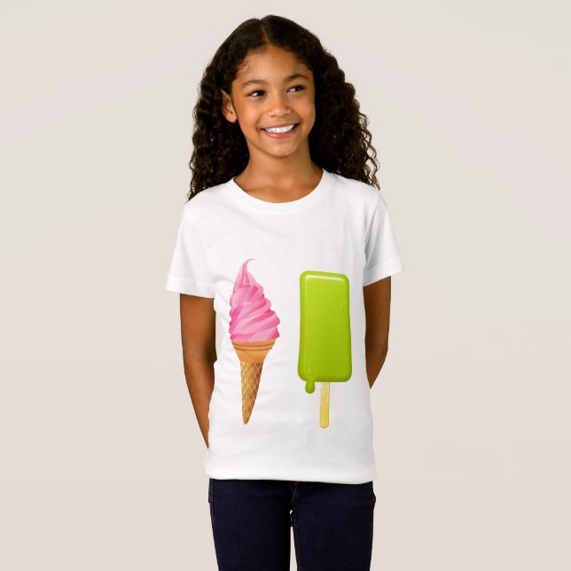 Camisetas para niñas - Helado Rosa + Piruleta Verd (Anverso completo)