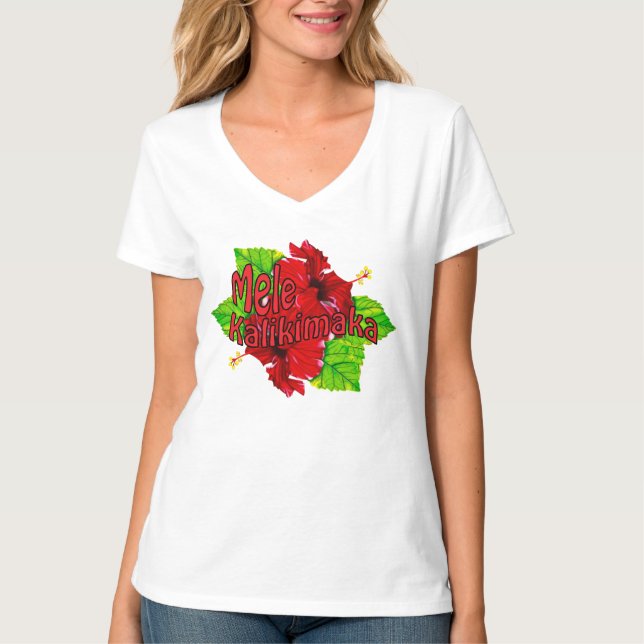 Camisetas rojo del navidad de Mele Kalikimaka del (Anverso)