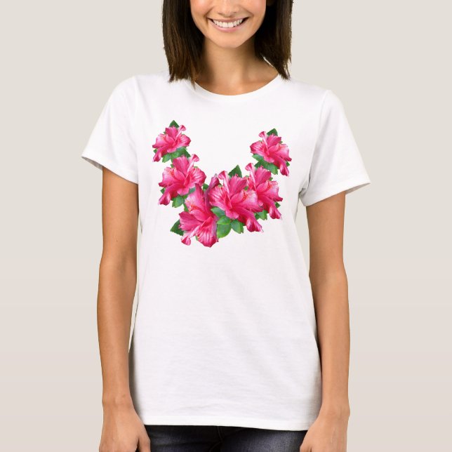 Camisetas rosado de los leus del hibisco (Anverso)