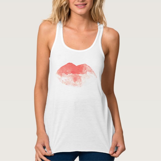 Camisetas sin mangas pintadas a mano de los labios (Anverso)