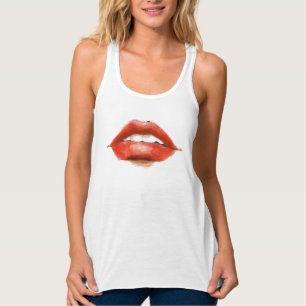 camisetas sin mangas rojas de los labios de las