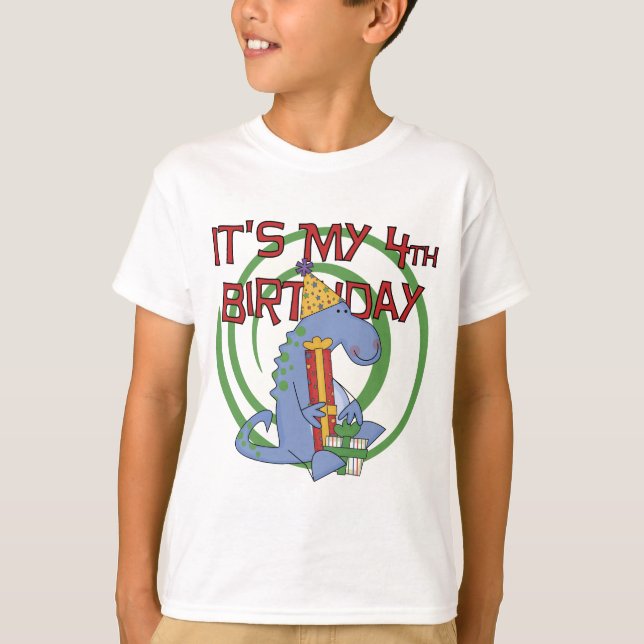 Camisetas y regalos del cuarto cumpleaños de Dinos (Anverso)