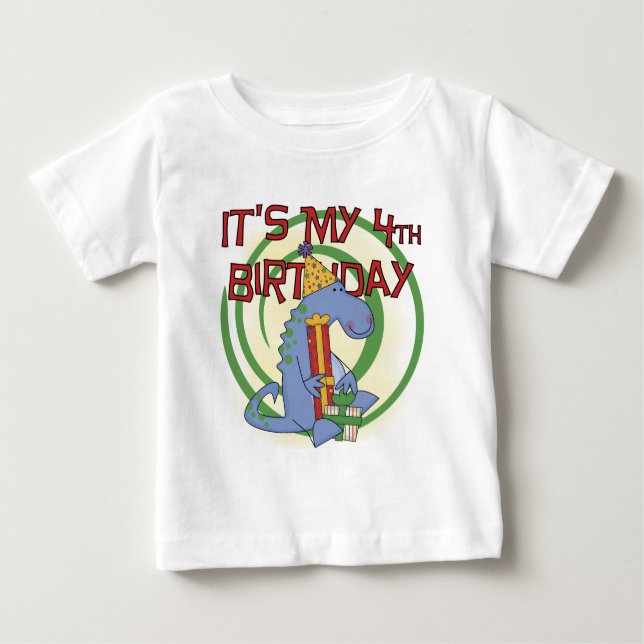 Camisetas y regalos del cuarto cumpleaños de Dinos (Anverso)