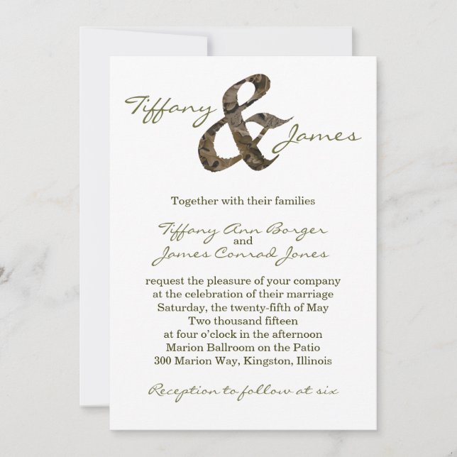 Camo Ampersand Wedding Invitación (Anverso)