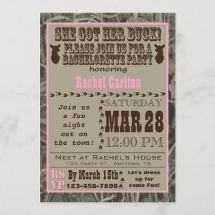 Camo Bachelorette Party Invitación Rosa