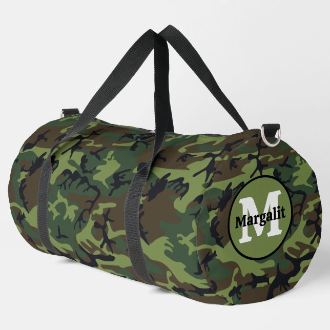 Camo Camouflage Army Monograma Gran Bolsa Duffel (Esquina izquierda)
