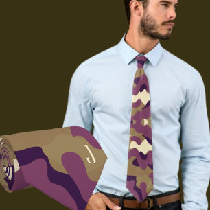 Camo camuflaje verde púrpura corbata inicial de cu
