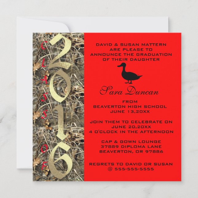 Camo Classic Elegant 2016 Invitación a graduación (Anverso)