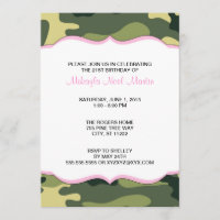 Camo verde con invitación a fiesta de cumpleaños r