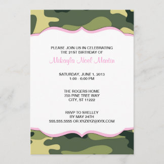 Camo verde con invitación a fiesta de cumpleaños r