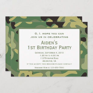 Camo verde   Invitación a la fiesta de cumpleaños