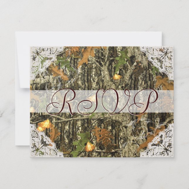 Camo y antigua boda blanca de encaje RSVP (Anverso)