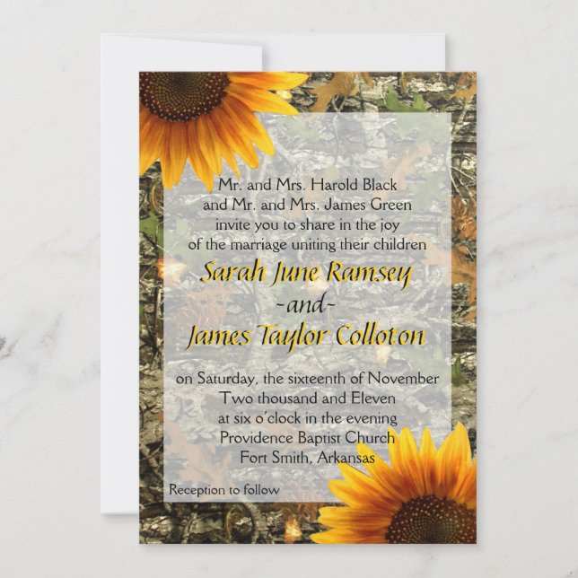 Camo y invitación de la boda del girasol (Anverso)
