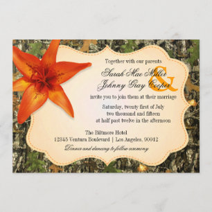 Camo y Naranja Lily Wedding Invitación