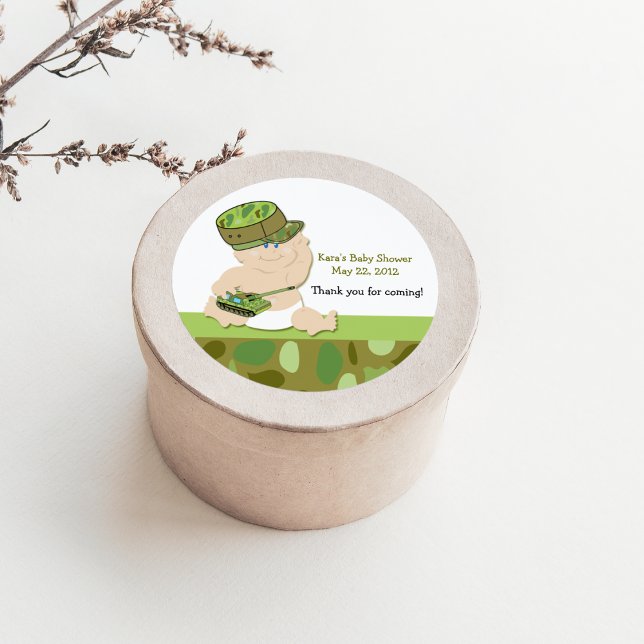 Camoflauge militar Pegatina Baby Shower Favor (Army Baby Shower Favor Sticker)