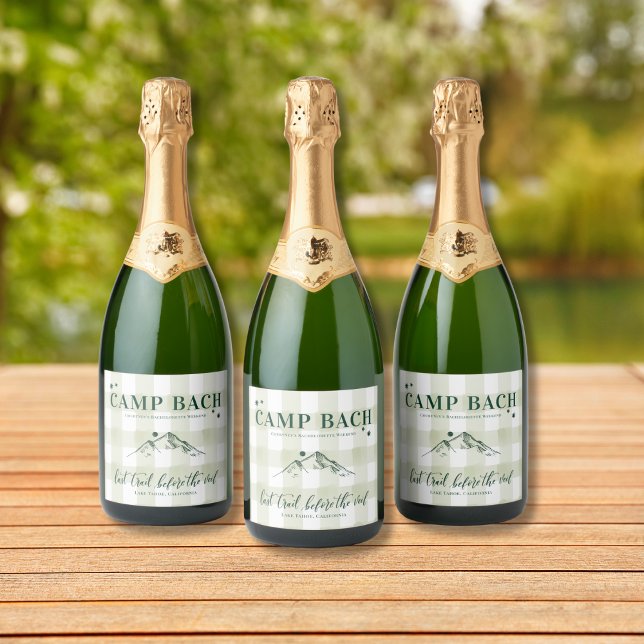 CAMP BACH - Personalizado Etiqueta de champán Vibe (Rustic Camp Bach champagne label – perfect for outdoor bachelorette toasts in the woods!)