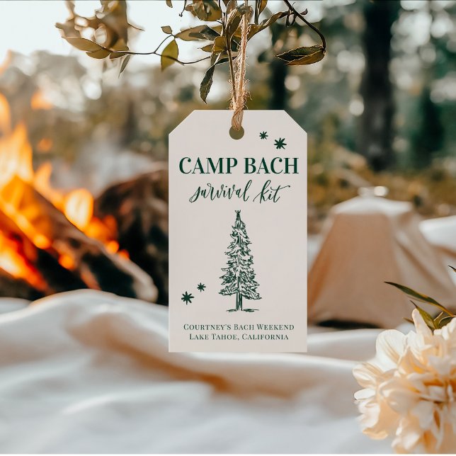 CAMP BACH- Última pista antes de la etiqueta de re (CAMP BACH Survival Kit Tag | Rustic Forest Design for Bachelorette Trip Favors | Lake Tahoe Theme)
