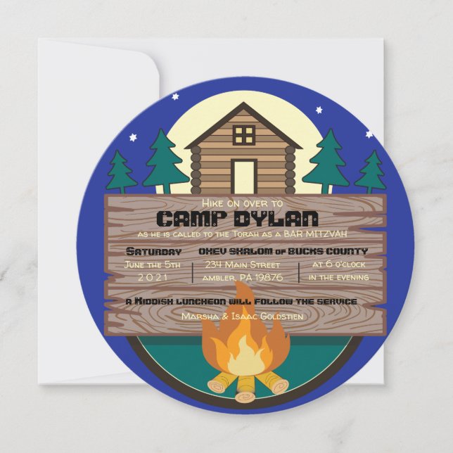 CAMP Bat Mitzvah Bar Mitzvah ROUND Invitación (Anverso)