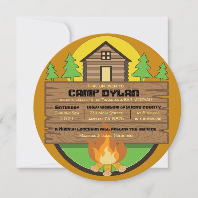 CAMP Bat Mitzvah Bar Mitzvah ROUND Invitación (Anverso)