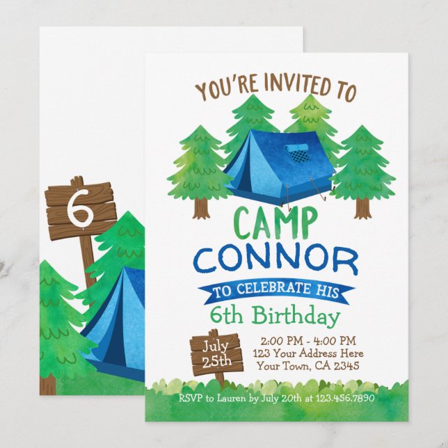 Campamento de Verano , Camping Invitación de Cumpl (Anverso / Reverso)