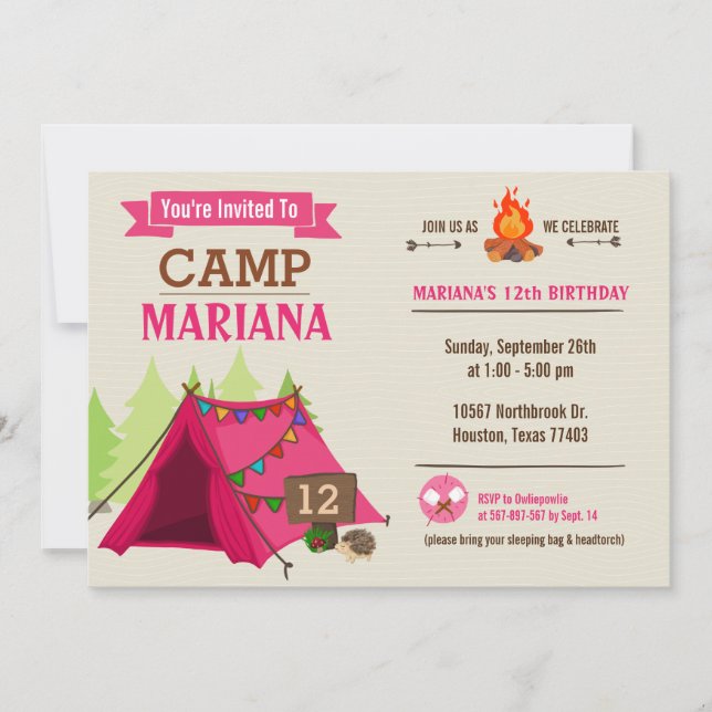 Campamento fuera glamando invitación a fiesta de c (Anverso)