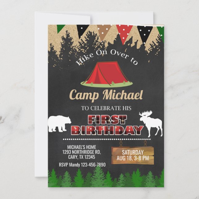 Campamento, niño acampada 1ª invitación de primer  (Anverso)