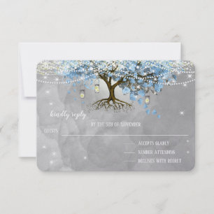 Campana de Boda Árbol de Corazón de Hoja Azul RSVP