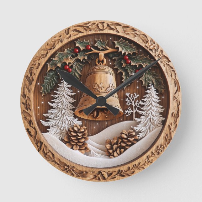 Campana de invierno de madera, reloj de diseño de  (Anverso)