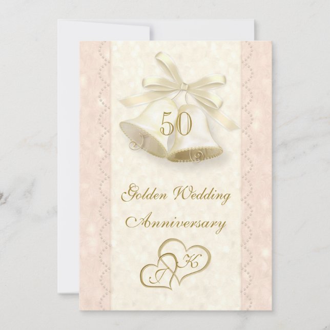 Campanas, corazones 50 Aniversario Boda Invitación (Anverso)