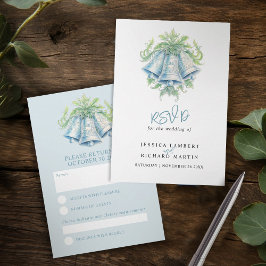 campanas de boda y acuarela verde RSVP