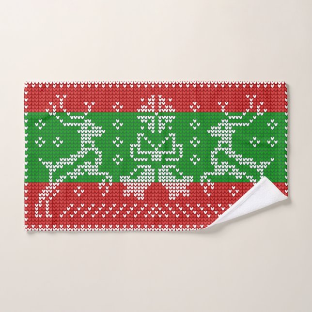 Campanas de jingle de suéter feo Navidad renos cro (Toalla de mano)