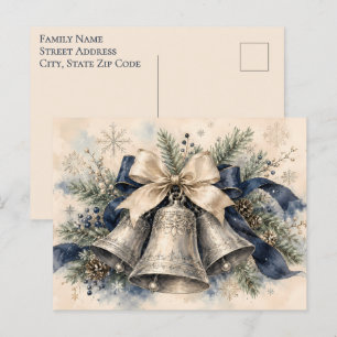 Campanas de Navidad de plata elegantes en acuarela