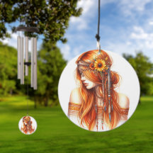 Campana de viento Boho Girl – Plumas de arte de IA