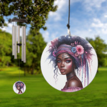 Campana de viento Boho Girl – Plumas de arte de IA